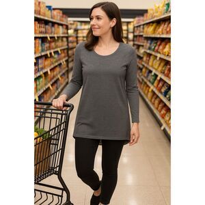 NWT Ann Taylor Tunic Petite XS Gray Lng Sleeve Knit Frnt Blouse Back Casual Chic